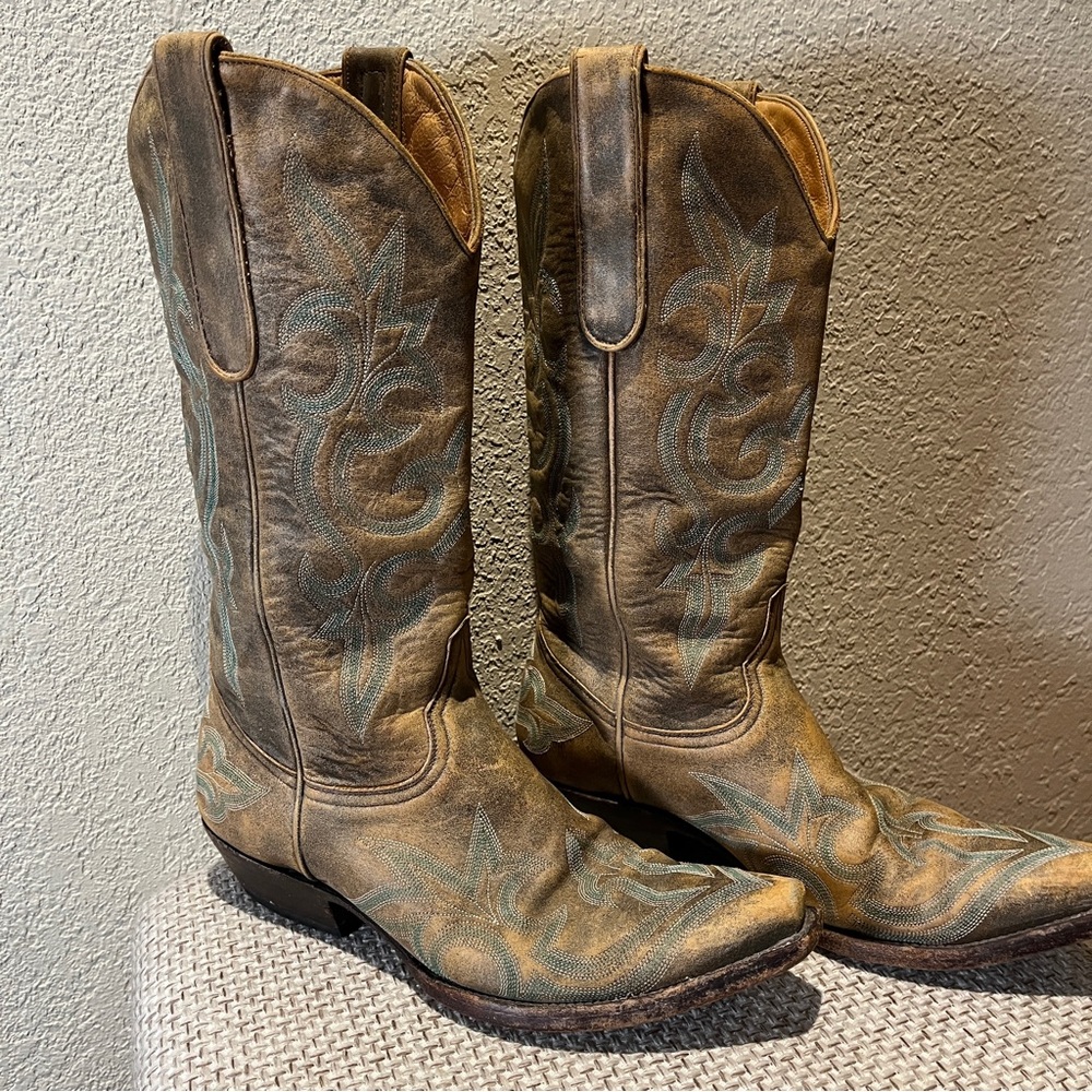 Old Gringo Western Boot Taupe with teal stiching 8